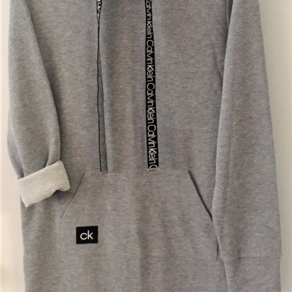 NWT Calvin Klein Long Sleeve Hooded Sweatshirt Dress in Gray Sz M - Picture 9 of 10